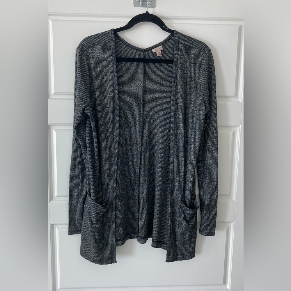 Cape Juby Black & Gray Marbled  Open Front Cardigan With Pockets Size M